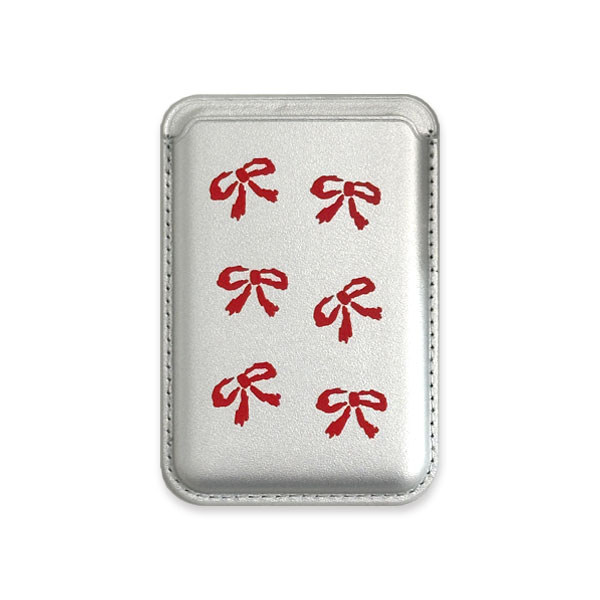 [MagSafe] ribbon pattern wallet (red) (silver)